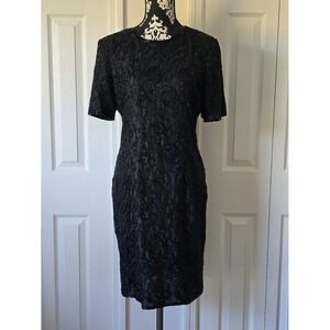 Stenay Black Beaded Floral Cocktail Dress‎ Size 12 Short Sleeve Evening Gown